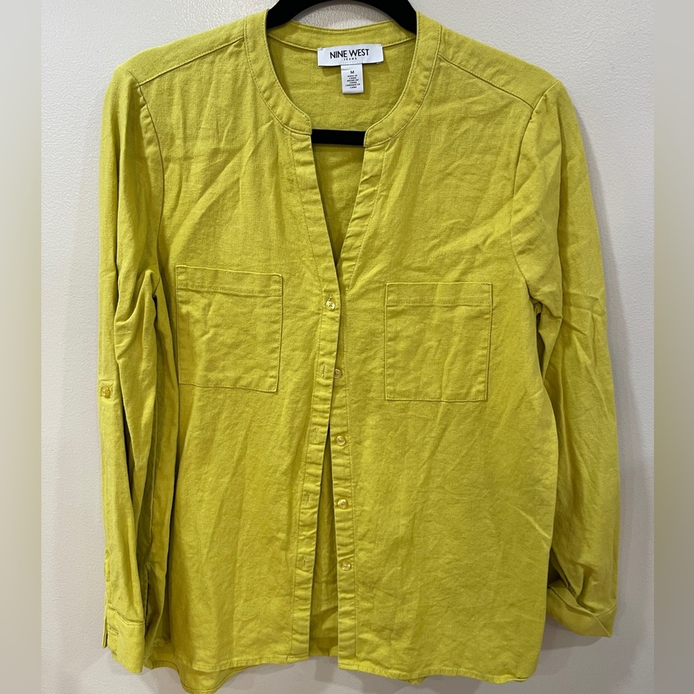 Chartreuse Linen Nine West Blouse